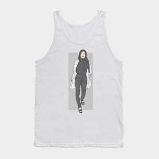 Woman In Black And White Outfit Tank Top